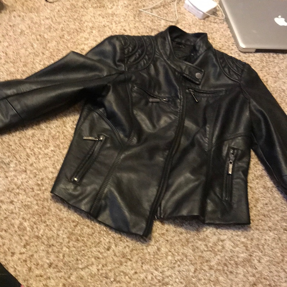 black tribal design leather jacket